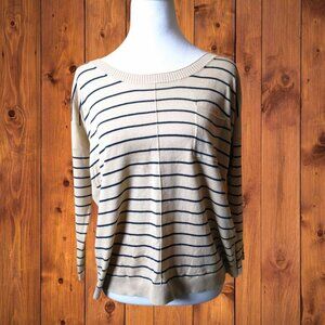 CLUB MONACO Women's Small Pullover Striped Silk Blend 3/4 Sleeve Sweater Pocket